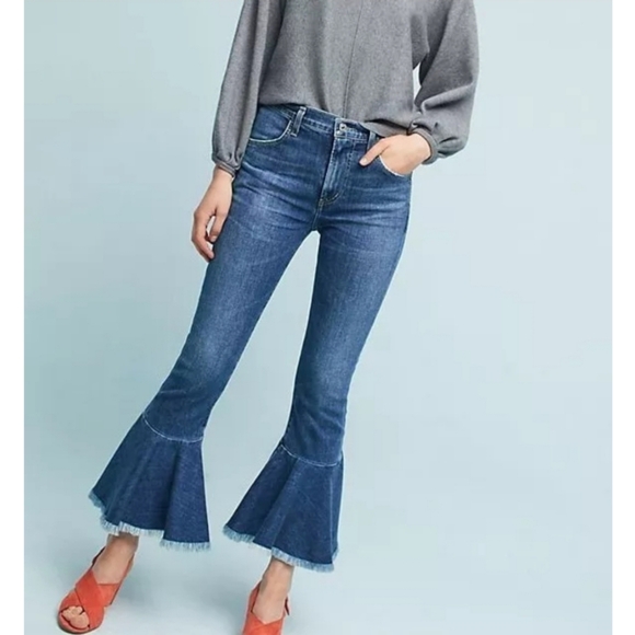 Judy Blue Crop Flare Fit Ruffle Hem Jeans Blue Size 26 - Picture 10 of 10